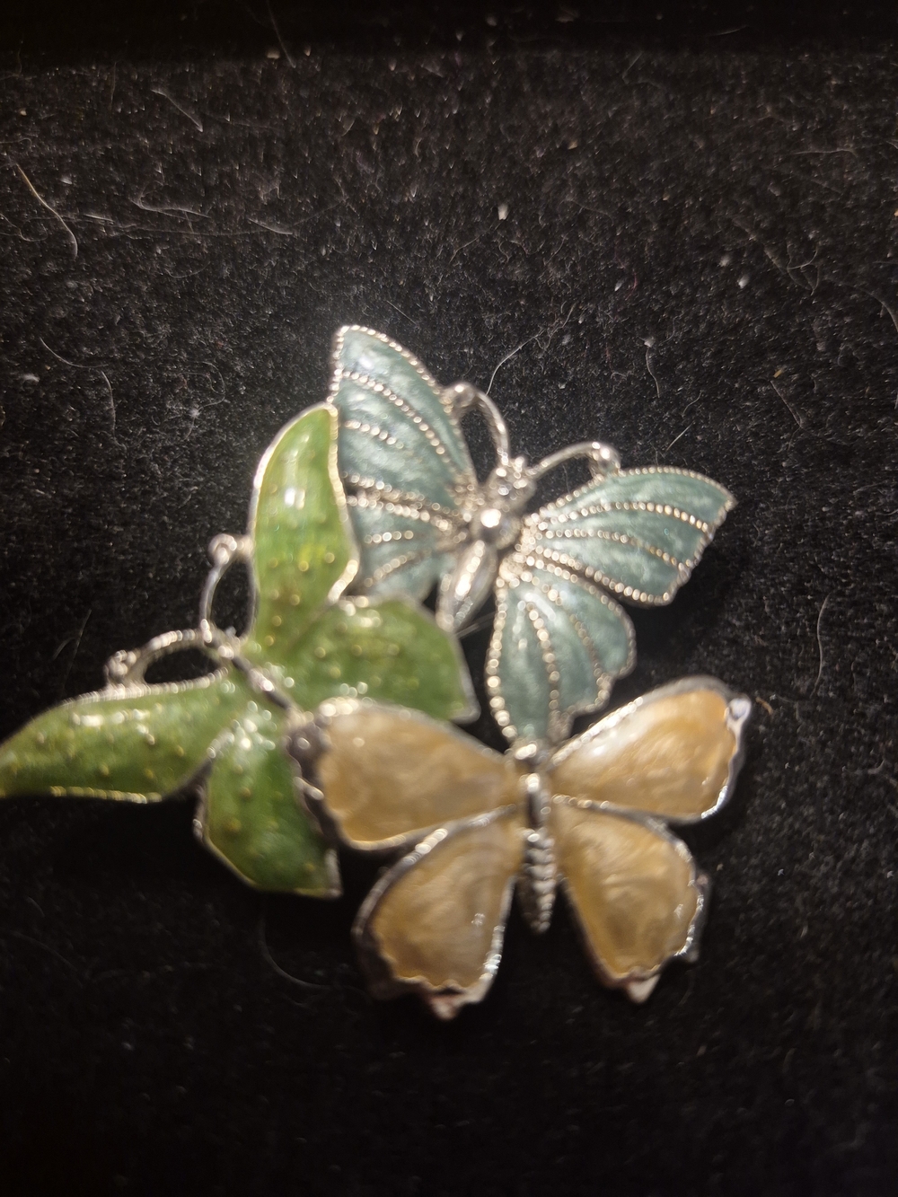 Trio Butterfly Enamel Brooch - Green, Teal & Cream